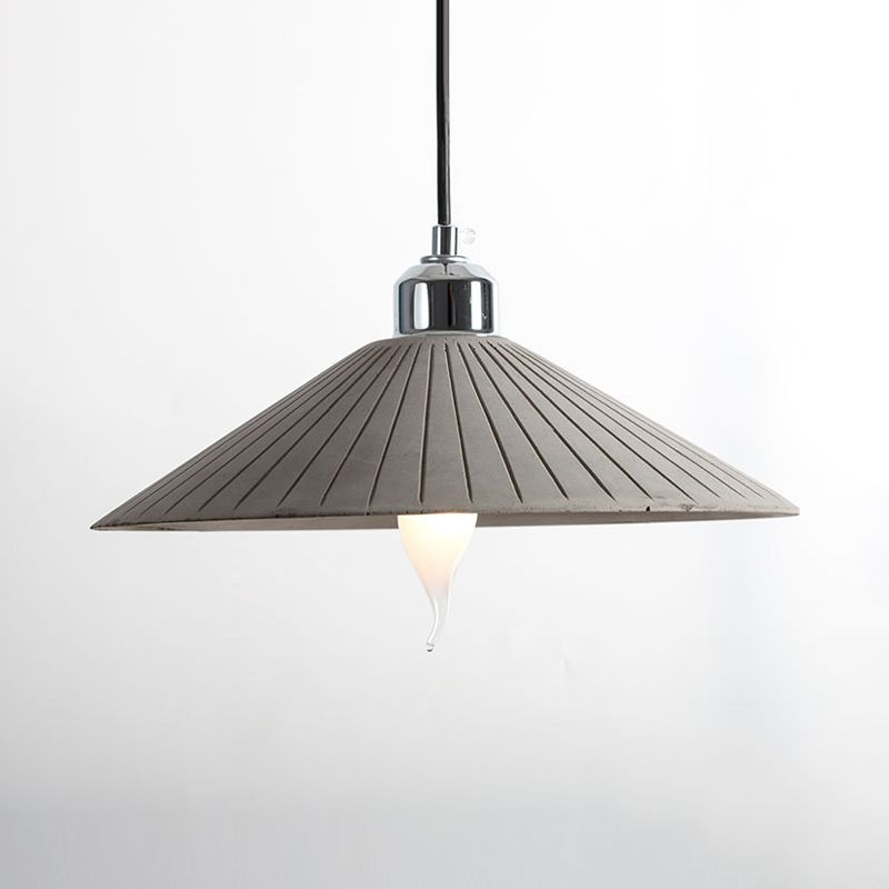 Grey Ribbed Conic Hanging Lighting Vintage Cement 1-Head Restaurant Pendant Lamp Kit