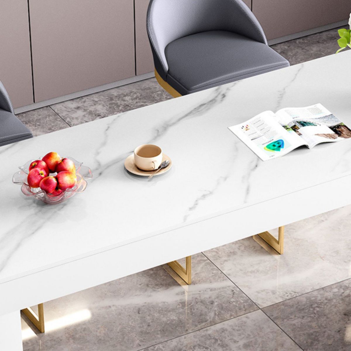 Glam Wood Bar Dining Table with White Stone Top Rectangle Indoor Bistro Table