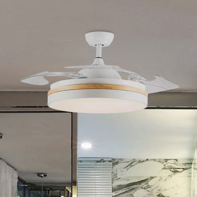 42" W Acrylic White Ceiling Fan Light Circular LED Minimalist Semi Flushmount with 4 Clear Blades for Living Room