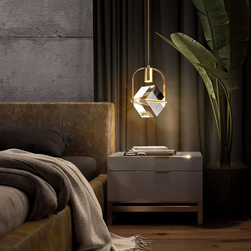 Postmodern Crystal Pendant Light Geometric Gold Hanging Pendant for Bedroom