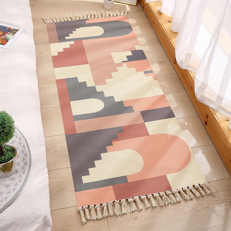 Orange Casual Rug Polyester Tassel Rug Stain Resistant Rug for Bedroom