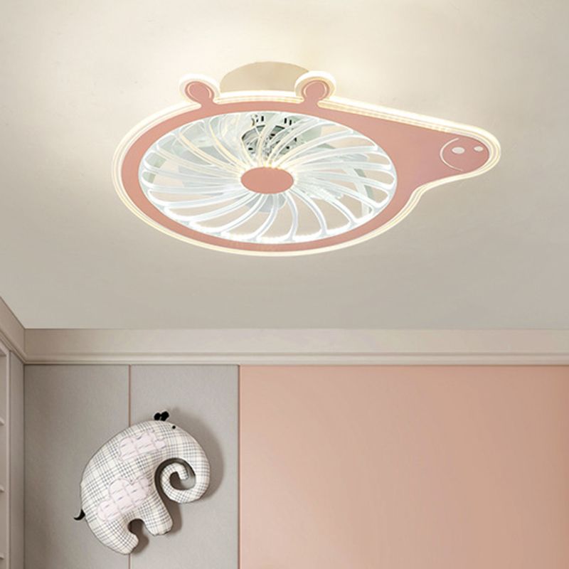 Cartoon Pig Children Room Hanging Fan Fixture Acrylic Simple LED Semi Flush Ceiling Lamp in Pink/Blue, 23.5" Long