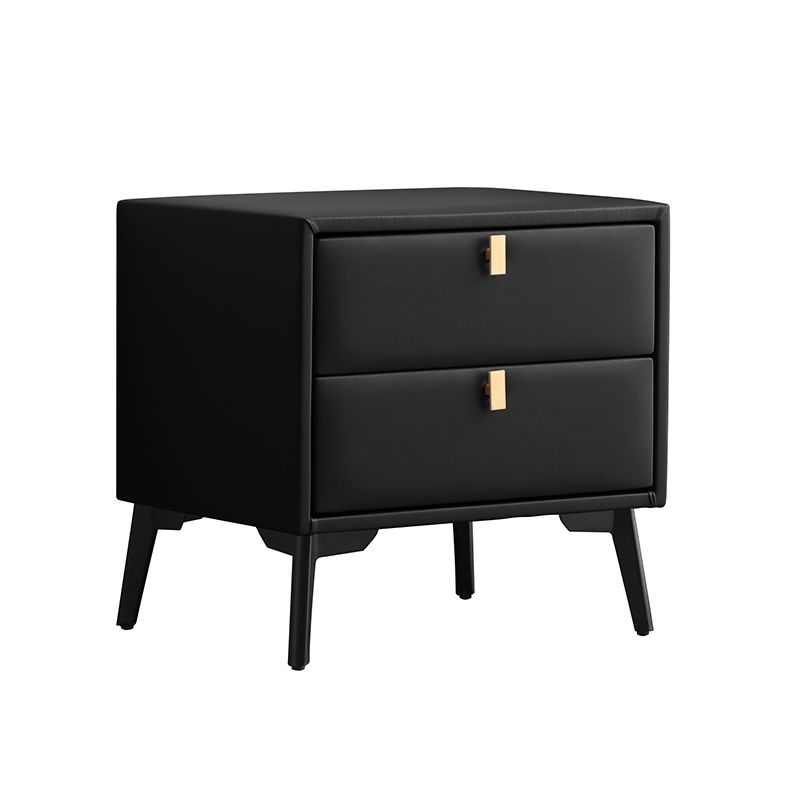 Leather Bed Nightstand Contemporary Bedside Cabinet with 2 Drawers