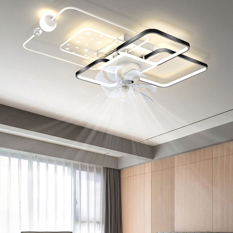 Modern LED Ceiling Fan Fixture Geometric Metal Fan Lighting with Crystal Accent