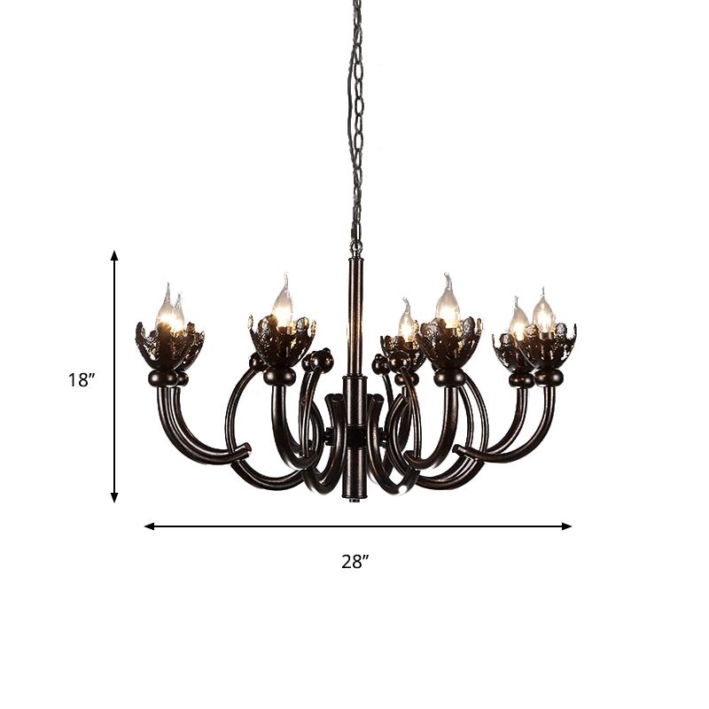 Height Adjustable Pendant Light Candle Industrial Rustic Metallic 8 Lights Chandelier Lamp