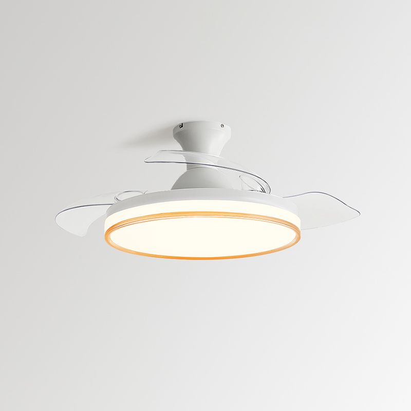 Modern Invisible Blade Fan Lamp Dining Room Circular LED Semi Flush Ceiling Light