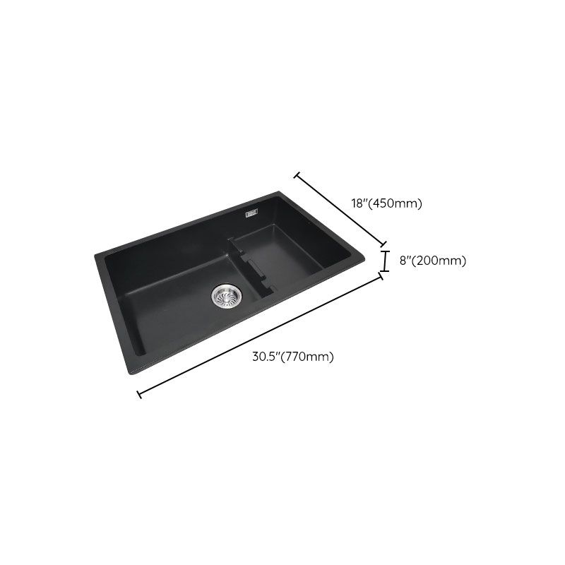 Rectangle Quartz Sink in Black Drop-In Kitchen Sink with Drain Assembly