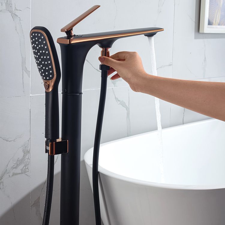 Modern Free Standing Tub Filler Faucet Copper with Hand Shower Freestanding Faucet