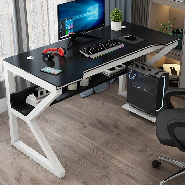 Contemporary Free Form Computer Desk Trestle Base Manufactured Wood Desk