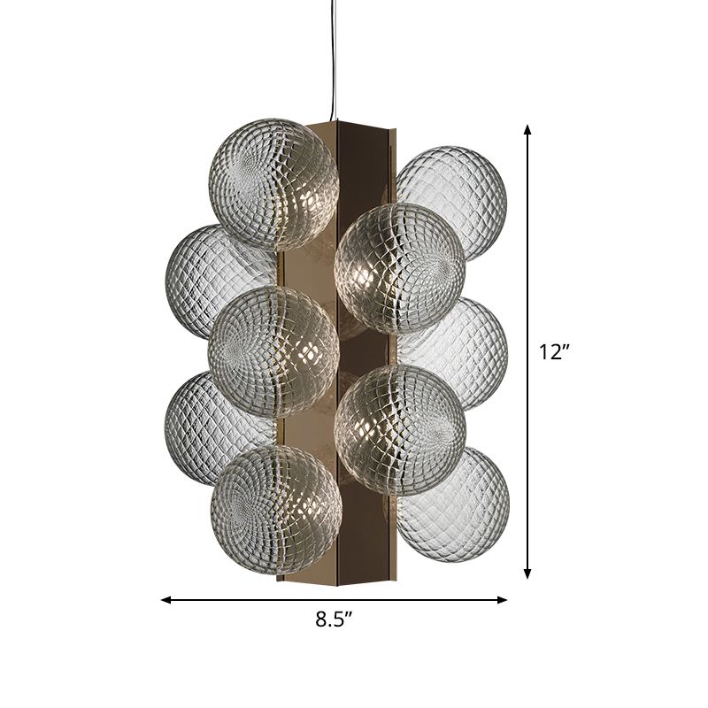 LED Bedside Pendant Modernist Brass Chandelier Light with Bubble Clear Lattice Glass Shade