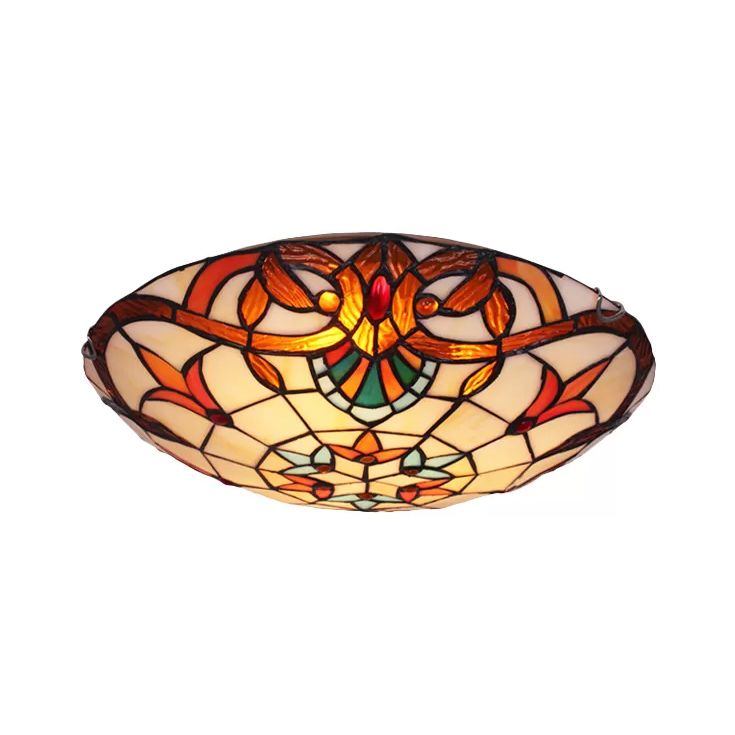 Stained Glass Ceiling Light, Bowl Shade Flush Mount Light with Jewel Decoration Baroque Style