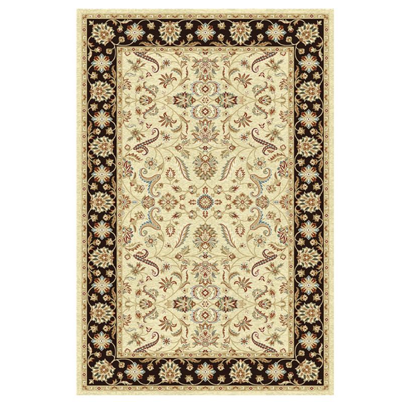 Brown Tone Floral Print Rug Polyester Traditional Anti-Slip Backing Indoor Rug for Living Room