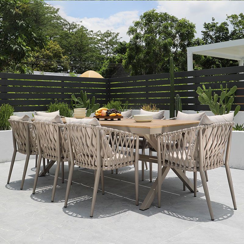 Contemporary Upholstered Outdoor Bistro Chairs Metal Patio Dining Armchair