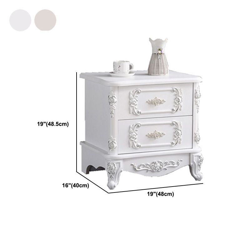 French Country Wood Top Nightstand White Two-Drawer Night Table with Four Legs