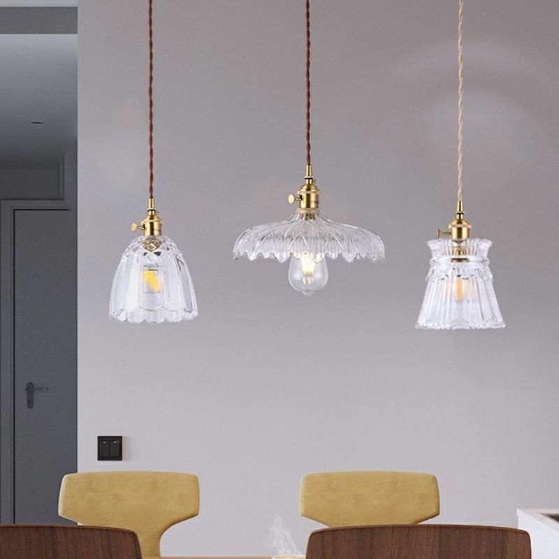 Lampe suspendue en verre ombragée style vintage Single-Bulb Room Salle Lighting Pendant en laiton