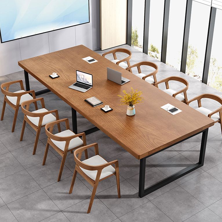 Rectangle Office Table Industrial Wood Color Fixed Table of Solid Wood