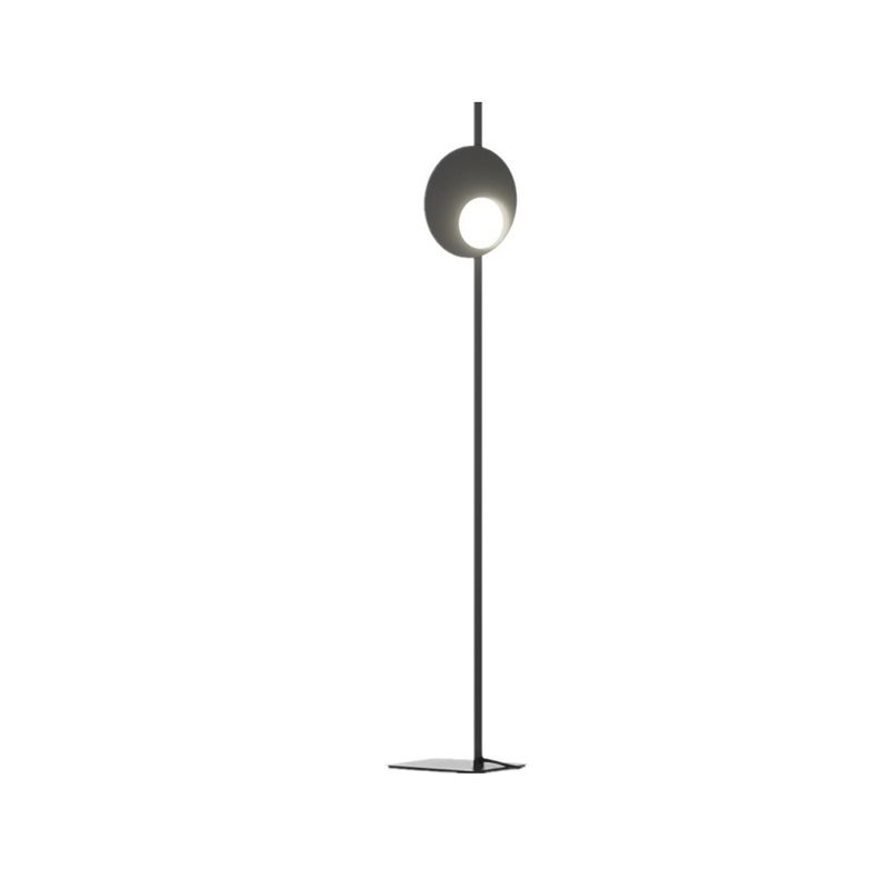 Metal Round Floor Lamp with Rectangle Base Minimalist LED Black Standing Light for Bedroom