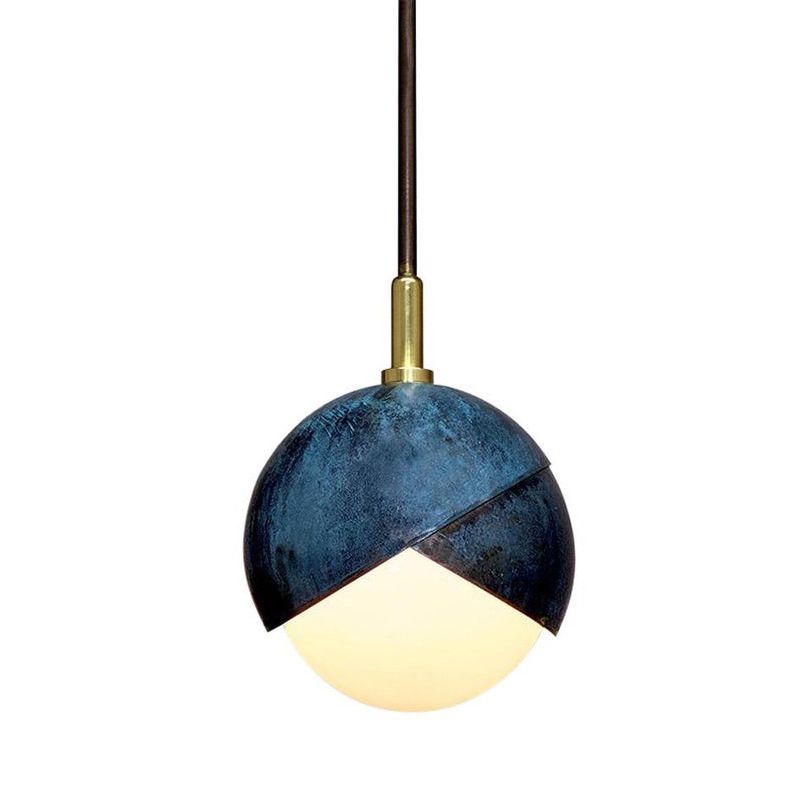 Métro-métal postmoderne de la teinte semi-sphère Métal postmoderne 1 lampe de suspension bleue de tête, 5,5 "/9,5" de large