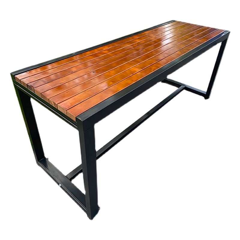 Industrial Style Patio Table Outdoor Rectangular Metal and Wood Dining Table