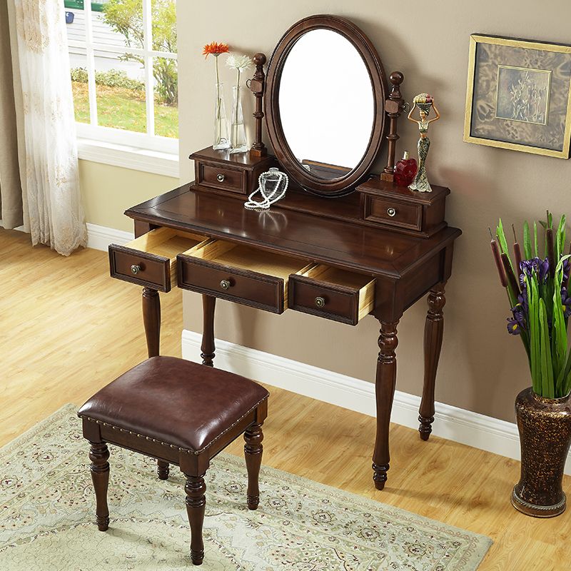 Traditional Makeup Vanity Set Wooden 5 Drawers Vanity Tables