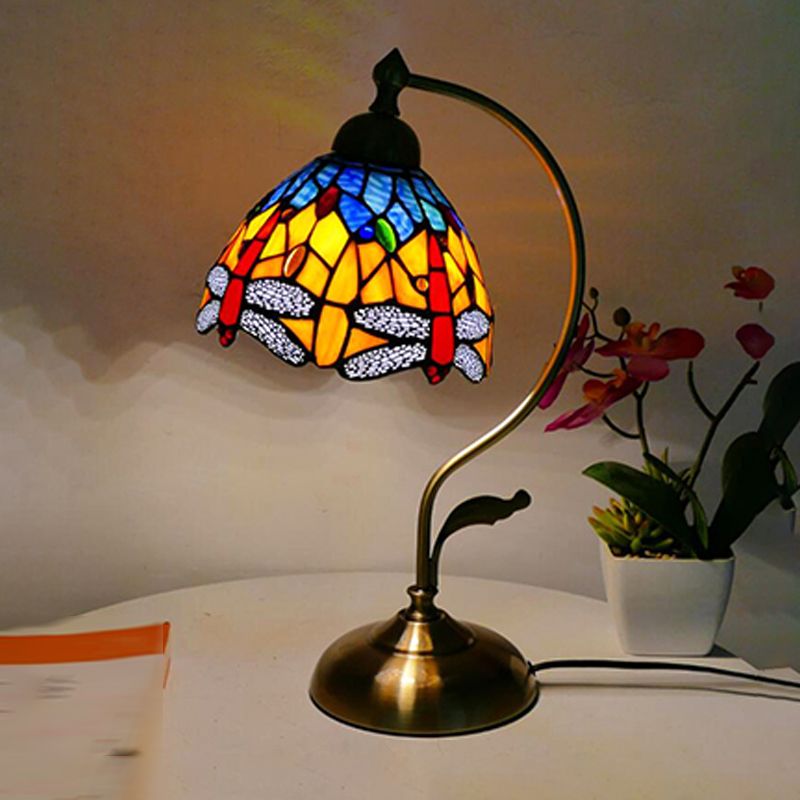 Tiffany Style Table Lamp 1-Light Desk Light with Glass Shade for Bedroom