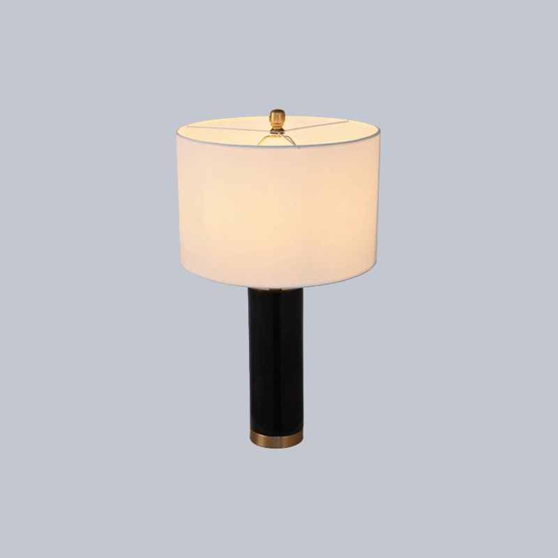 Cylinder Living Room Night Light Fabric 1 Light Minimalist Table Lamp with Marble Pillar in Black/White