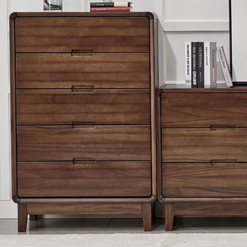 Mid-Century Modern Walnut Chest with 5 Drawers Rectangle Chest in Brone