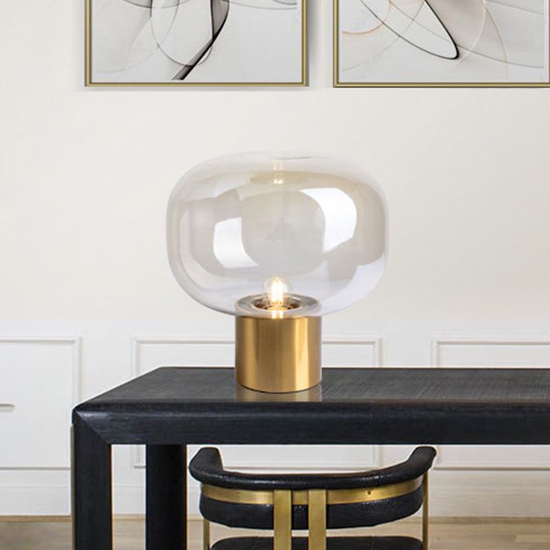 Nordic Style Mushroom-shaped Table Lamp 9.8 Inches Wide Single Bulb Glass Shade Nightstand Light in Electroplated Gold