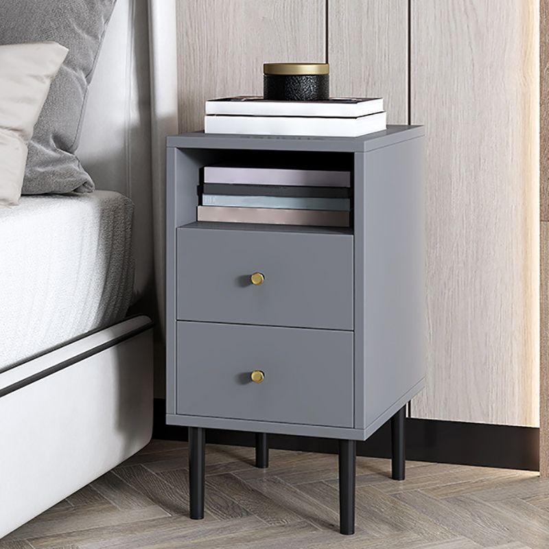 Contemporary Bed Nightstand Open Storage Night Table with 2 Drawers