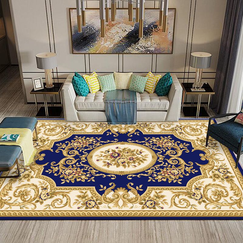 Multi-Colored Flower Print Rug Synthetics Antique Indoor Rug Non-Slip Backing Easy Care Area Carpet for Parlor