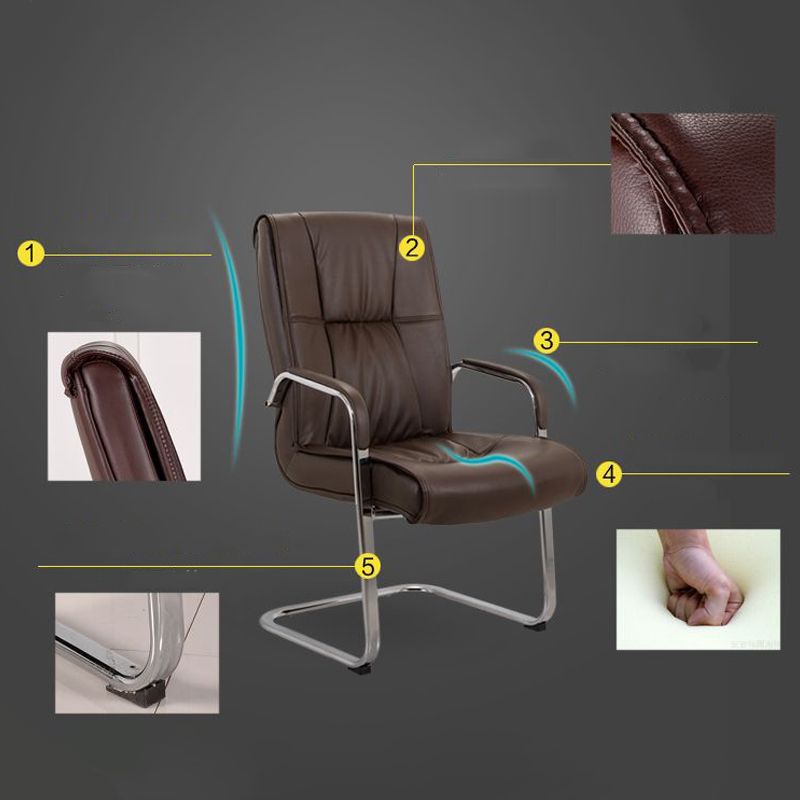 Faux Leather Executive Chair No Wheels Modern Office Chair with Fixed Arms