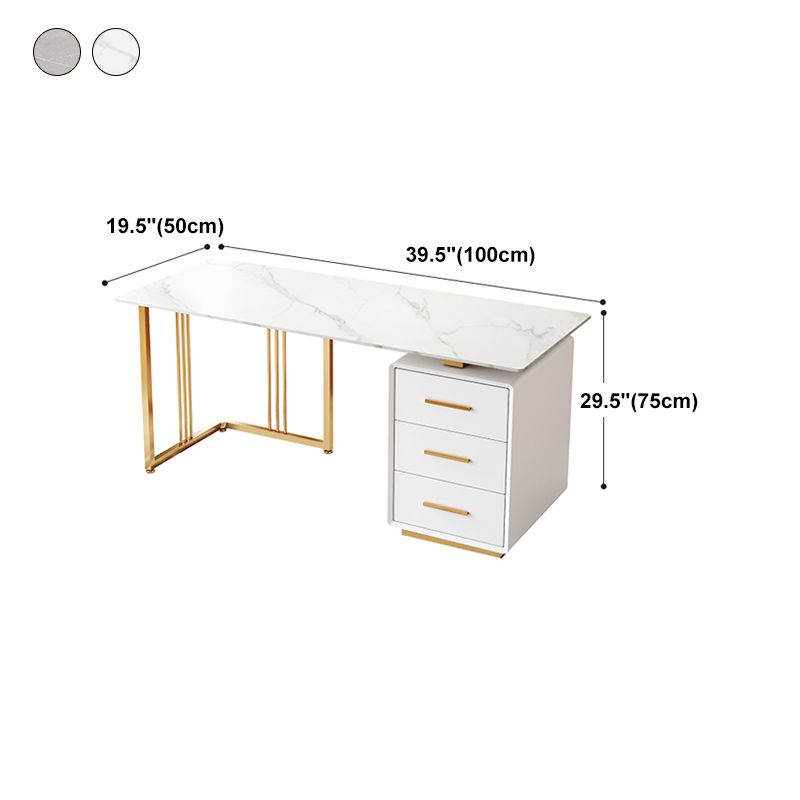 Glam 3-drawer Office Desk Rectangular Sintered Stone Home Desk