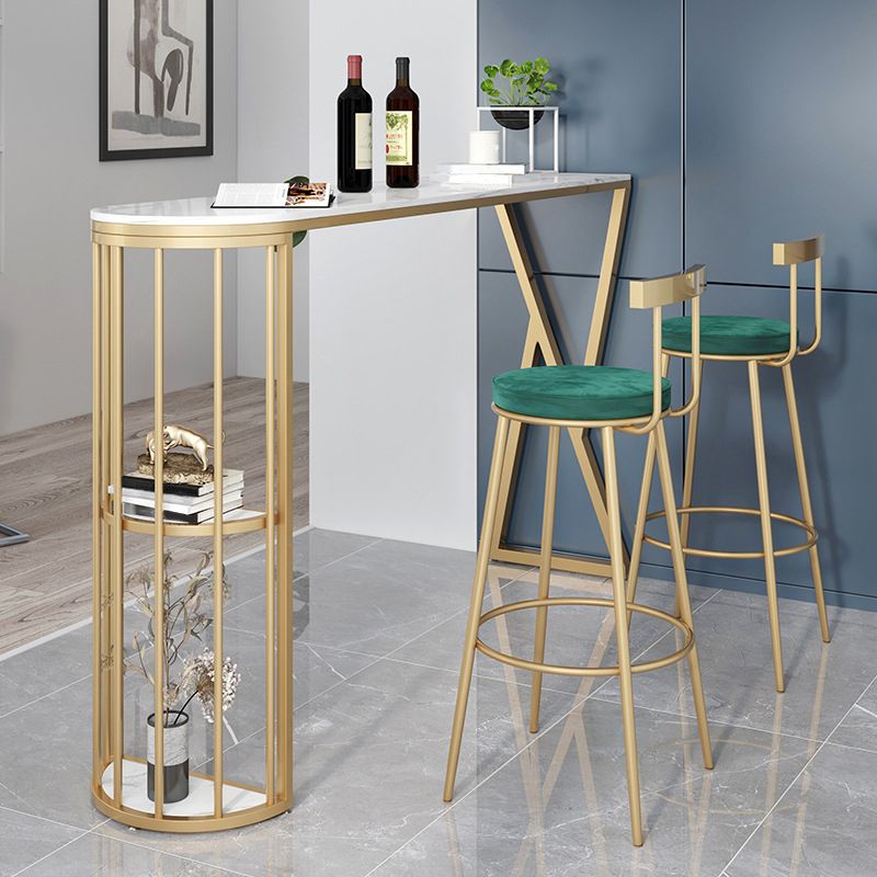 Glam Style Bar Table Stone Top Pub Table with Cabinet for Dining Room