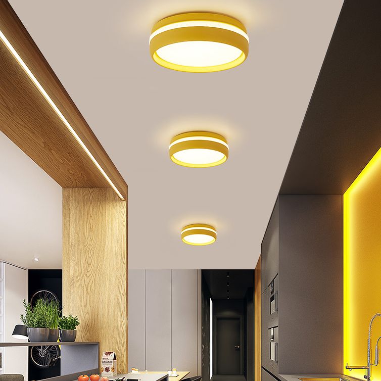 Modern Metal LED Flush Mount Circular Shape Ceiling Light with Acrylic Shade for Bedroom