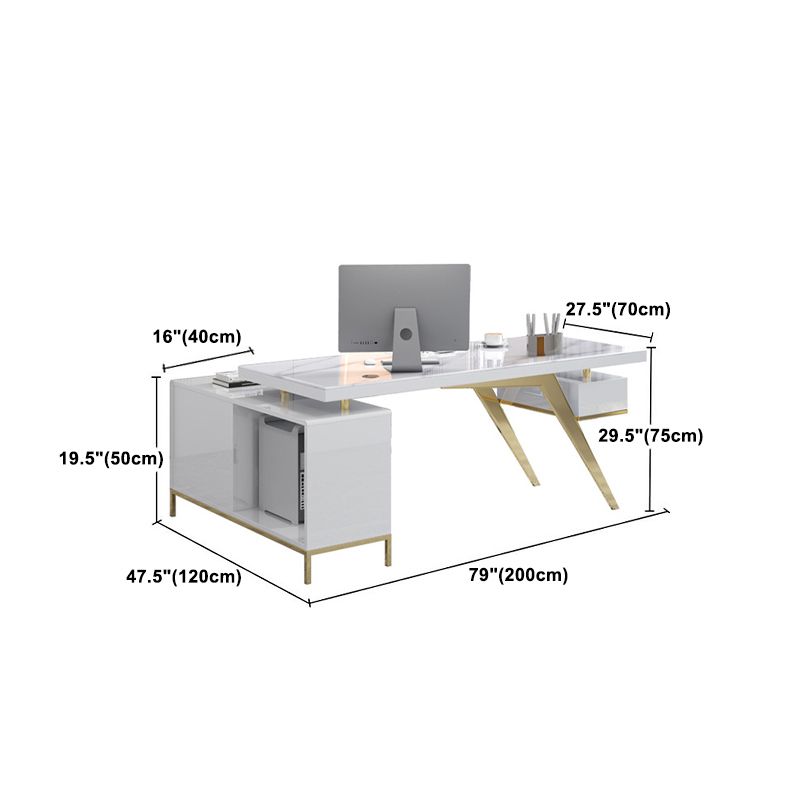 Pedestal Glam Executive Desk with File Cabinet Computer Desk L-Shape