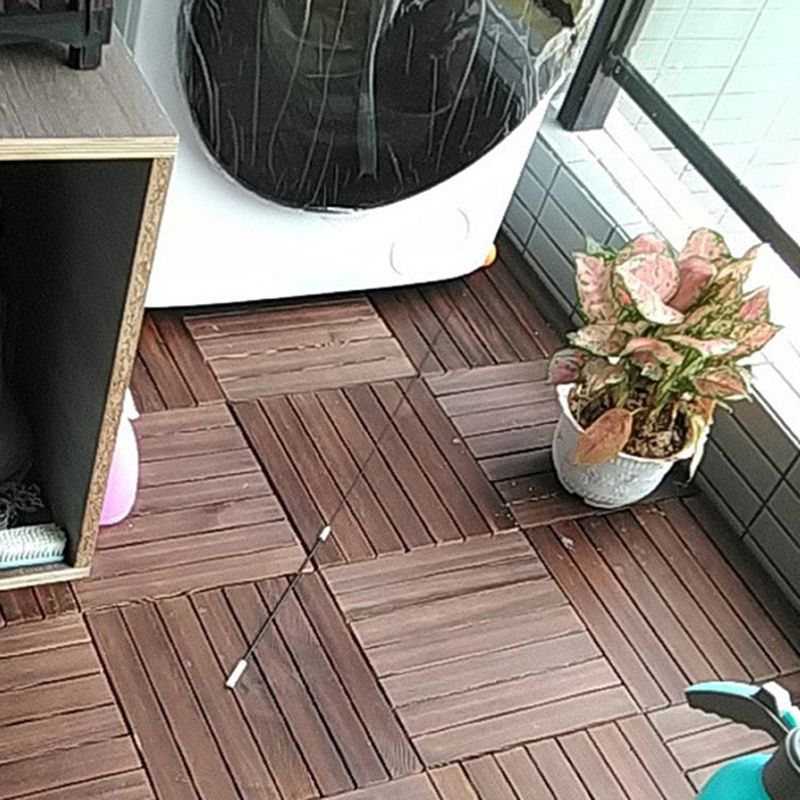 7-Slat Square Wood Patio Tiles Snap Fit Installation Outdoor Flooring Tiles