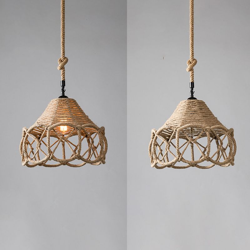 Industrial Style Shaded Pendant Lighting Fixture Rope Pendant Light Fixture in Beige