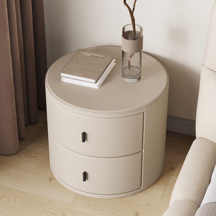 Faux Leather Oval Nightstand with 2-Drawer Wood Bedside Table for Nursery