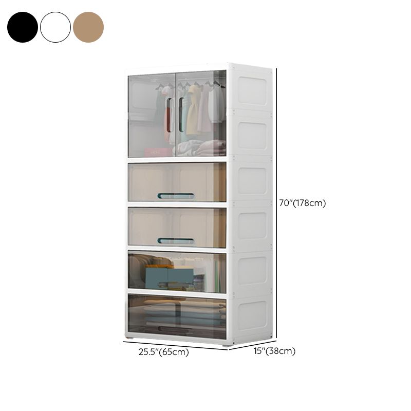 Contemporary Youth Armoire Plastic Bedroom Hanging Clothes Rack with Door