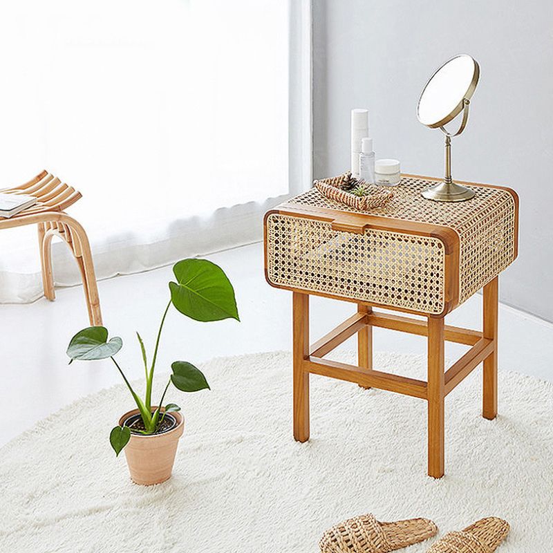 Rattan Night Table Modern Minimalist Bedside Table with Legs