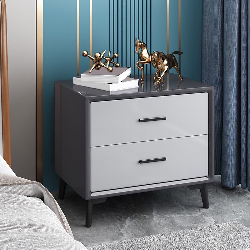 Contemporary Solid Wood Nightstand 18.5" Tall Night Table with 2 Drawer