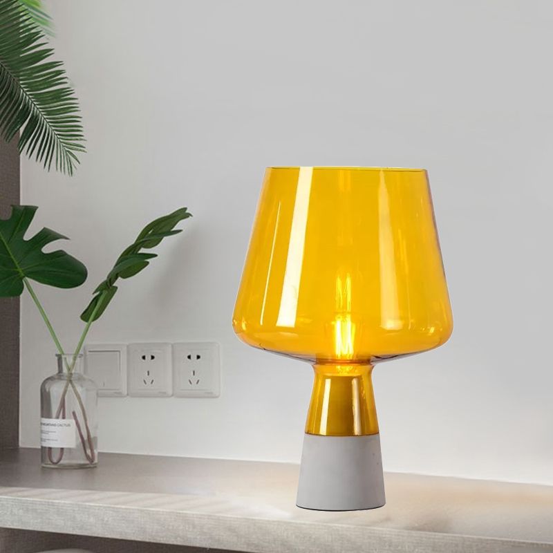 Truncated Cone Night Lighting Mid-Century Yellow/Blue Glass 1 Head Table Lamp with Open Top Design and Solid Concrete Base