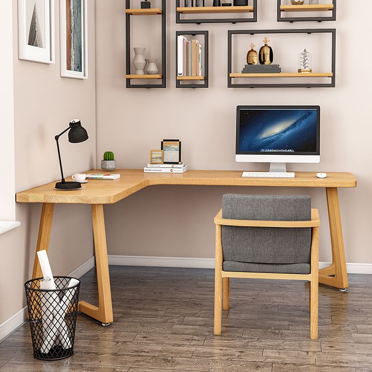 Modern Style Home Office Desk Solid Wood L-Shaped Writing Desk