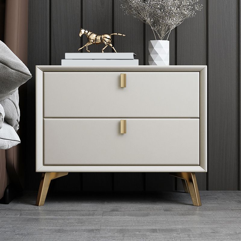 Contemporary Bed Nightstand Leather Bedside Cabinet with Drawers