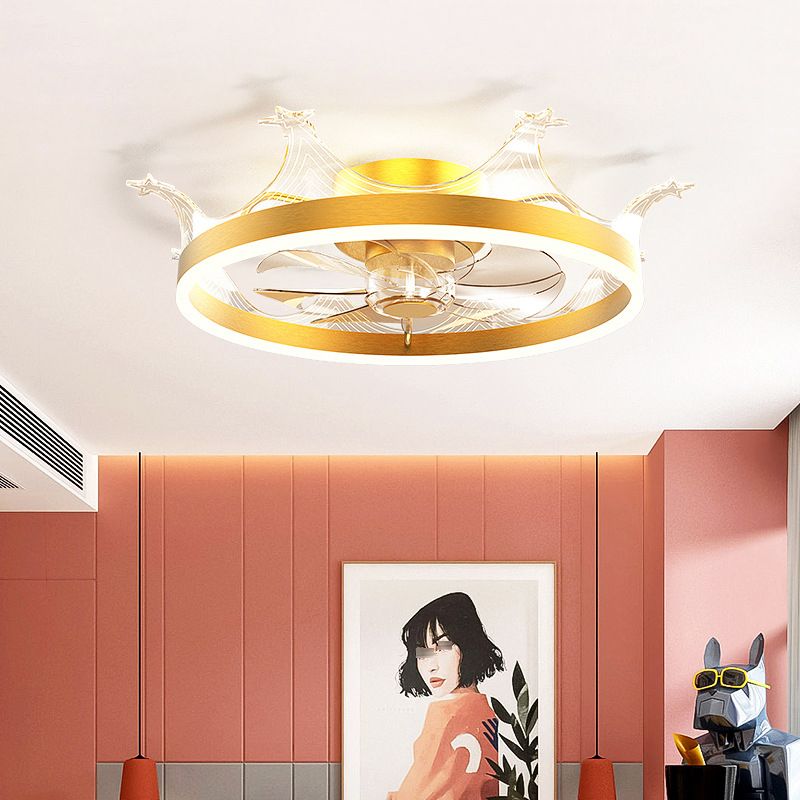 Polish Finish Ceiling Fan Modern 7-Blade Metallic Fan with Light for Living Room