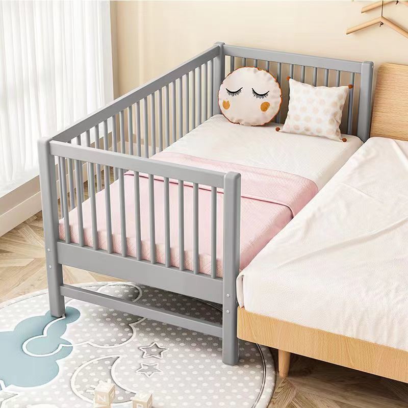 Contemporary Solid Wood Standard Bed Slat Kids Bed with Guardrail