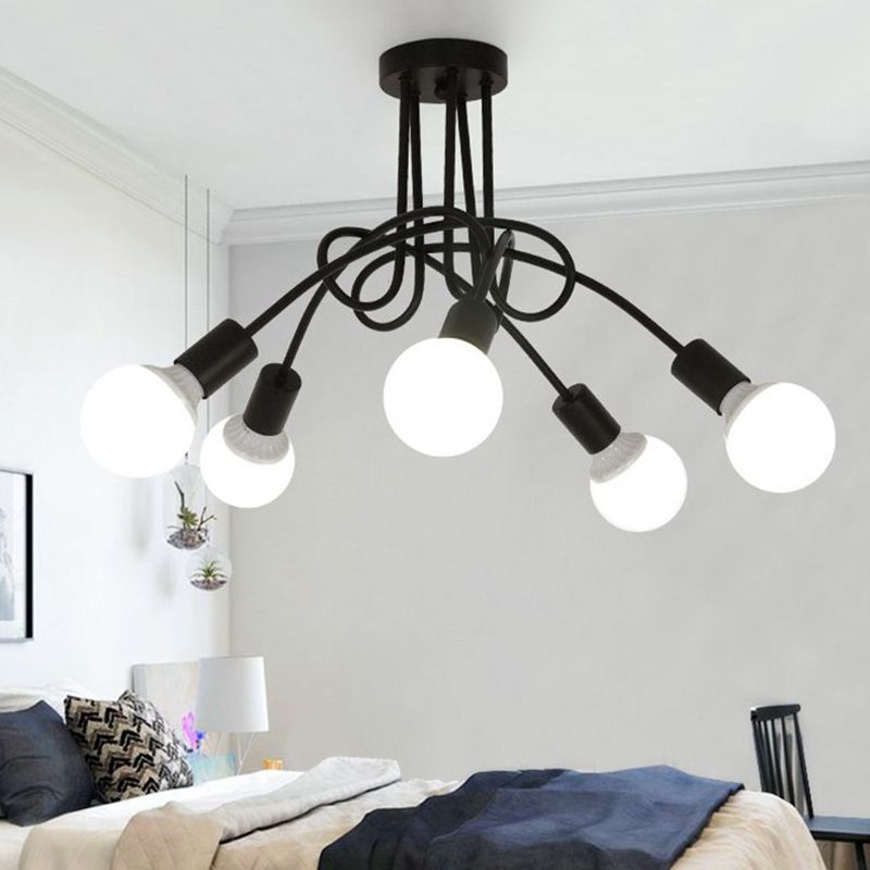 5-Light Vintage Industrial Style Ceiling Light Iron Winding Tubes Design Lighting Fixture for Living Room