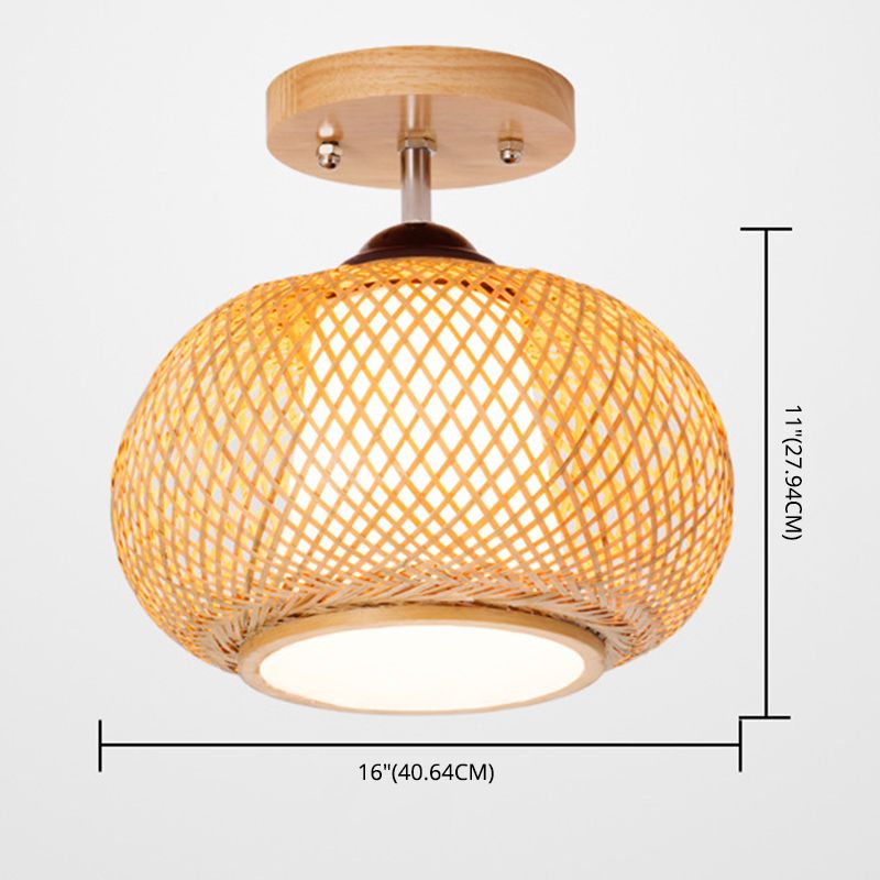 Globe Semi Flush Mount Japanese Rattan Ceiling Mount Chandelier for Bedroom