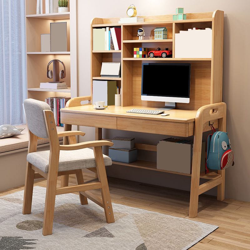 Adjustable Rubberwood Children's Desk with Shelves and Drawers