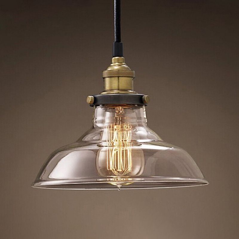 Lampada a sospensione in vetro trasparente a 1 luce, luce sospesa industriale contemporanea per il ristorante